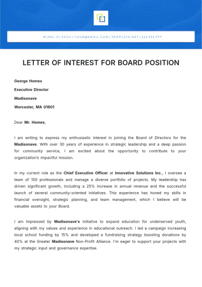 Free Letter of Interest for Board Position Template to Edit Online
