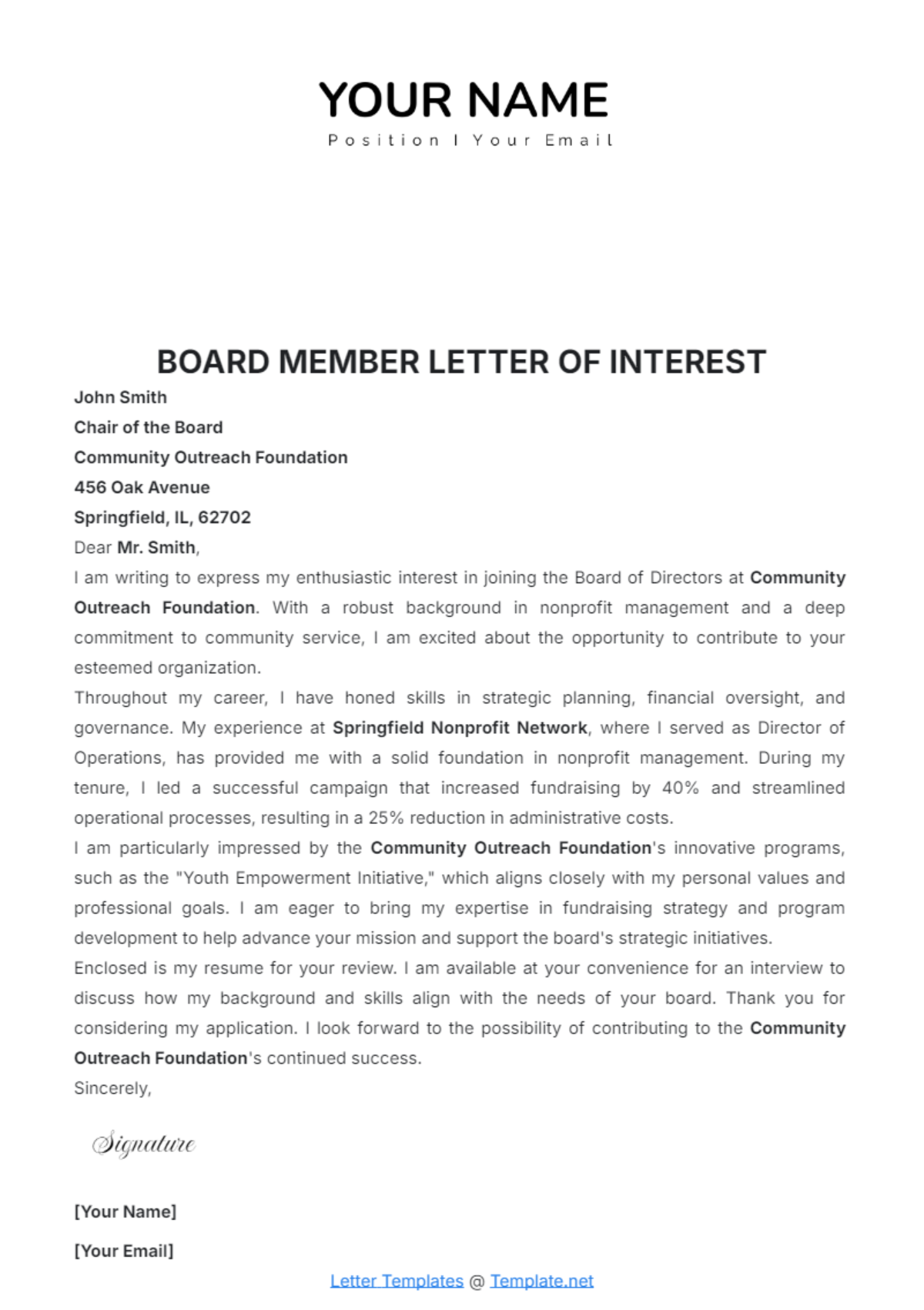 Board Member Letter of Interest Template