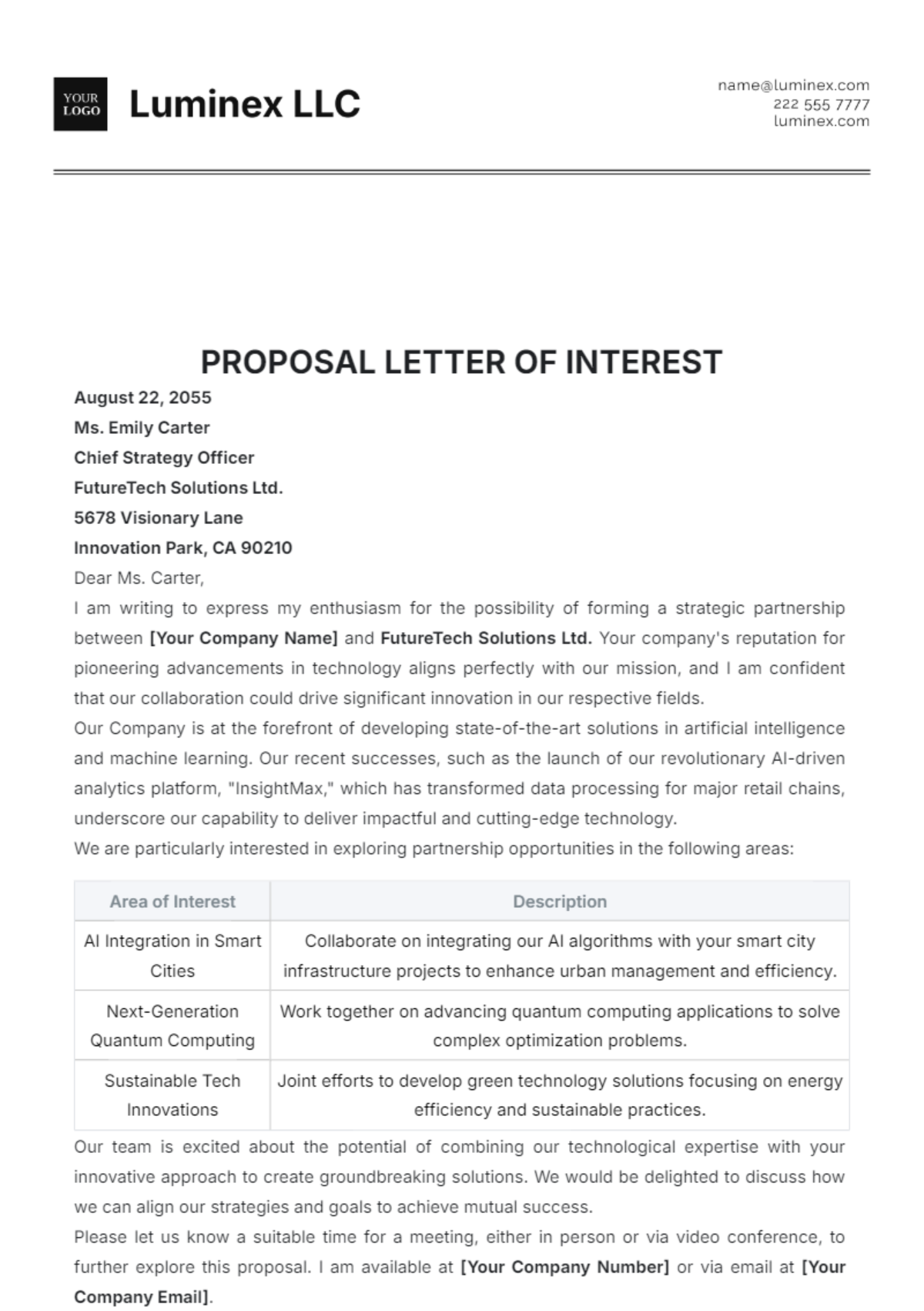 Proposal Letter of Interest Template