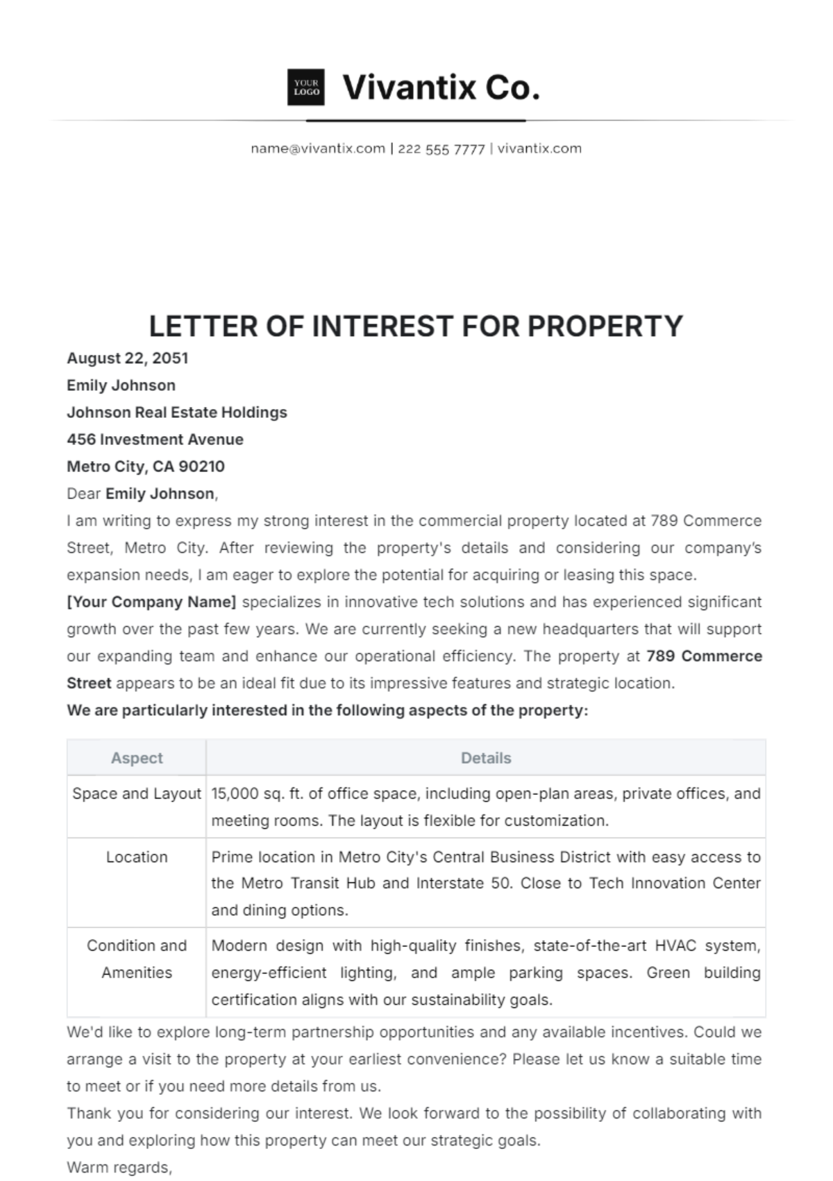 Letter of Interest for Property Template