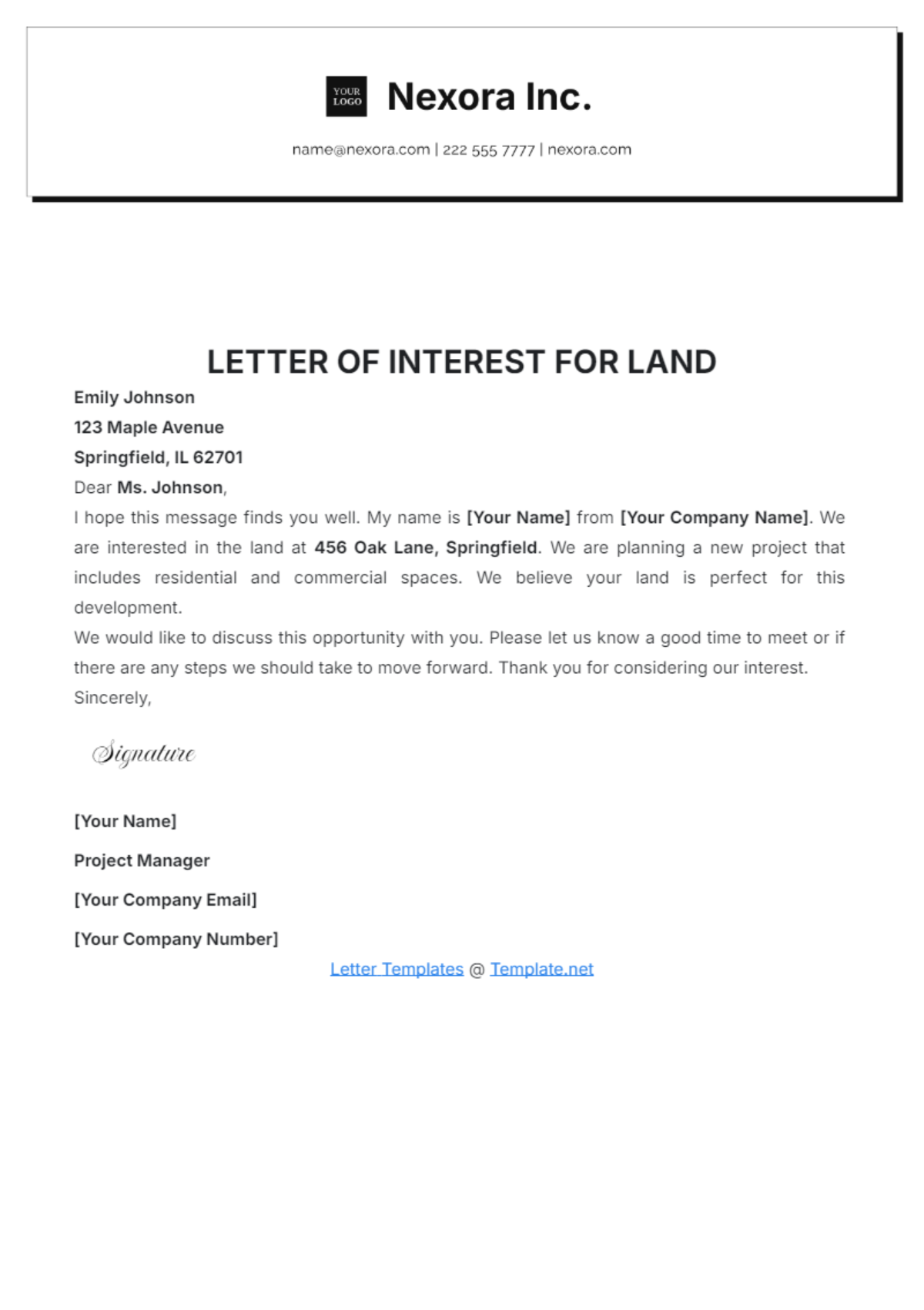 Letter of Interest for Land Template