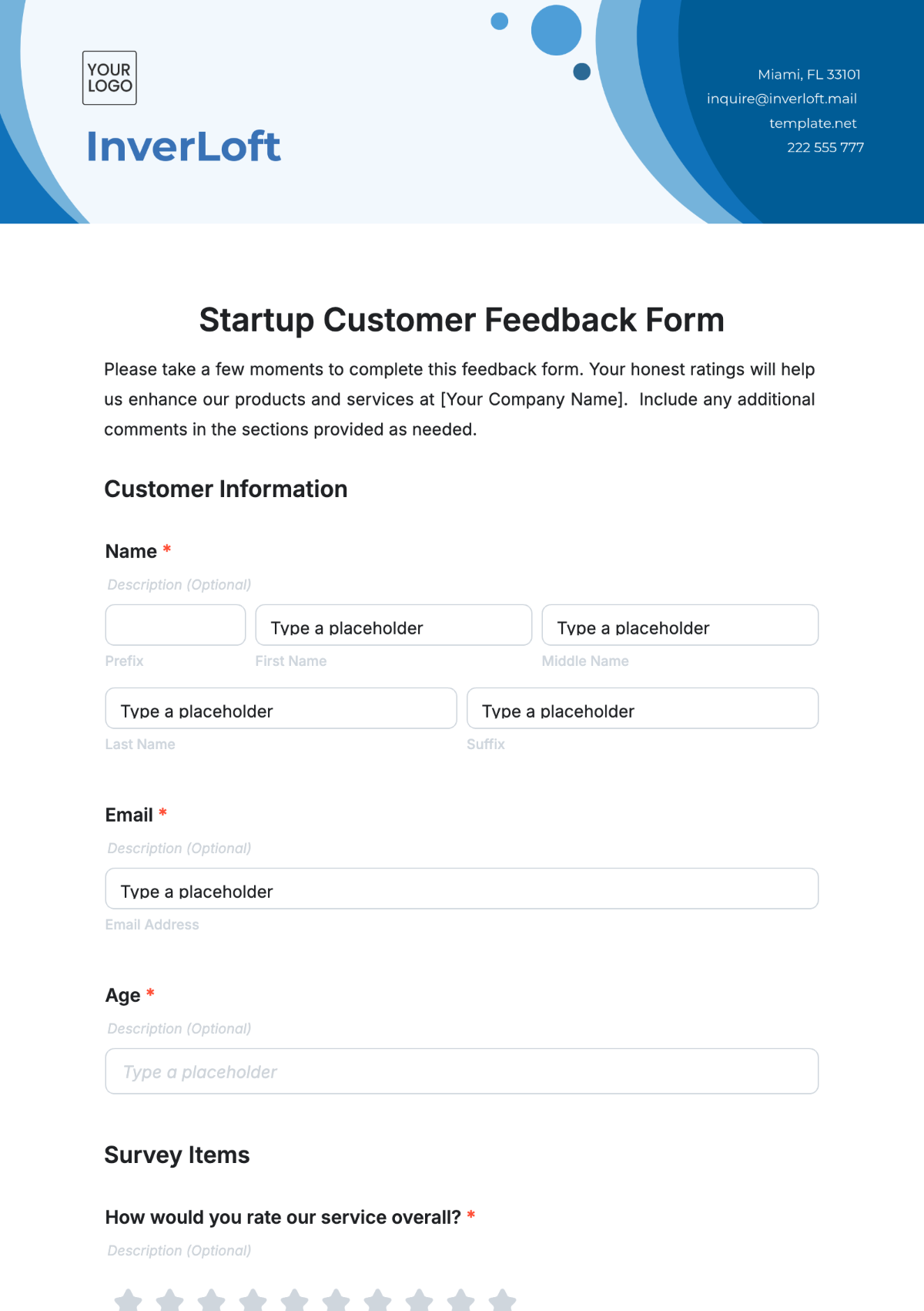 Startup Customer Feedback Form Template - Edit Online & Download