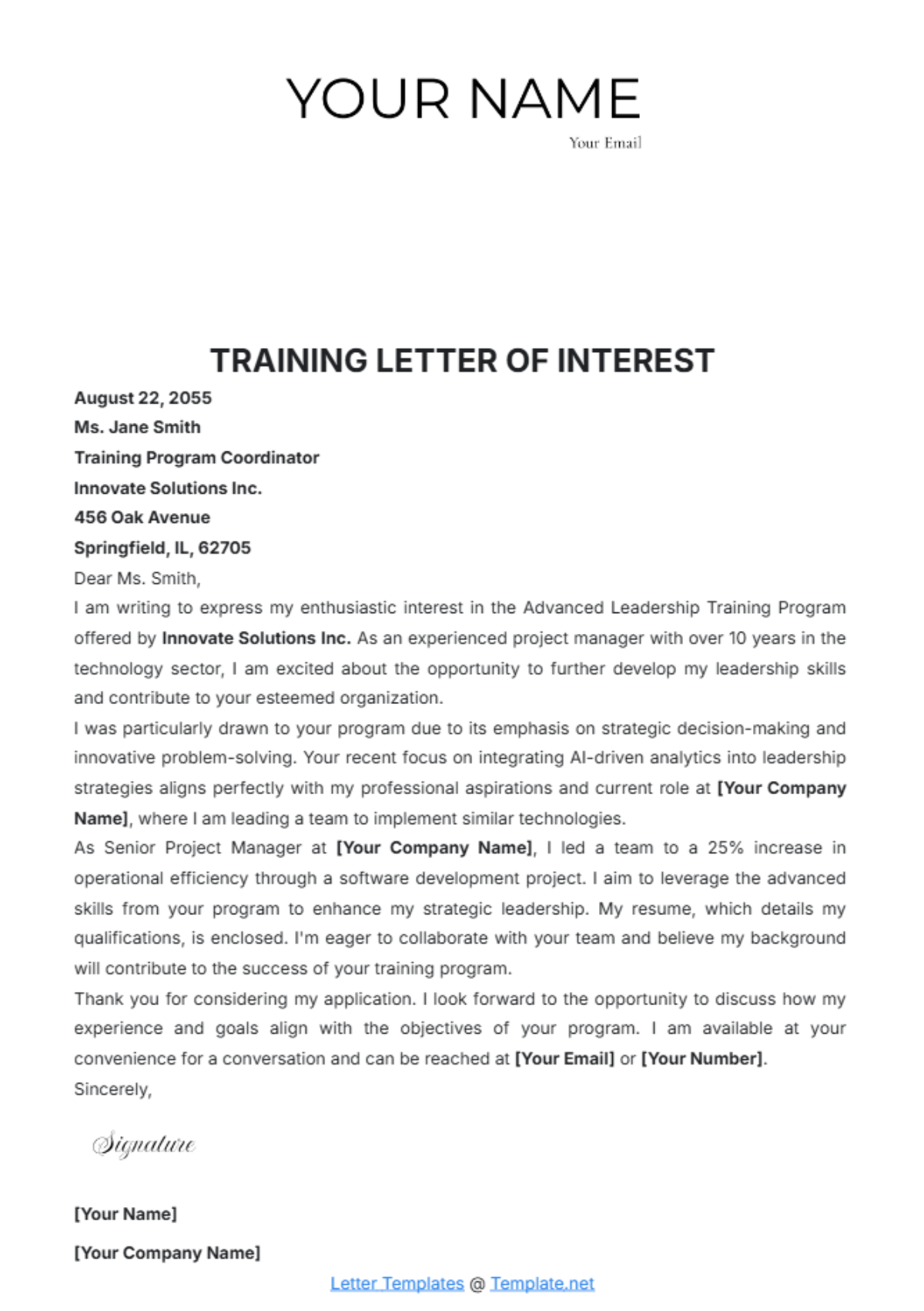 Training Letter of Interest Template - Edit Online & Download