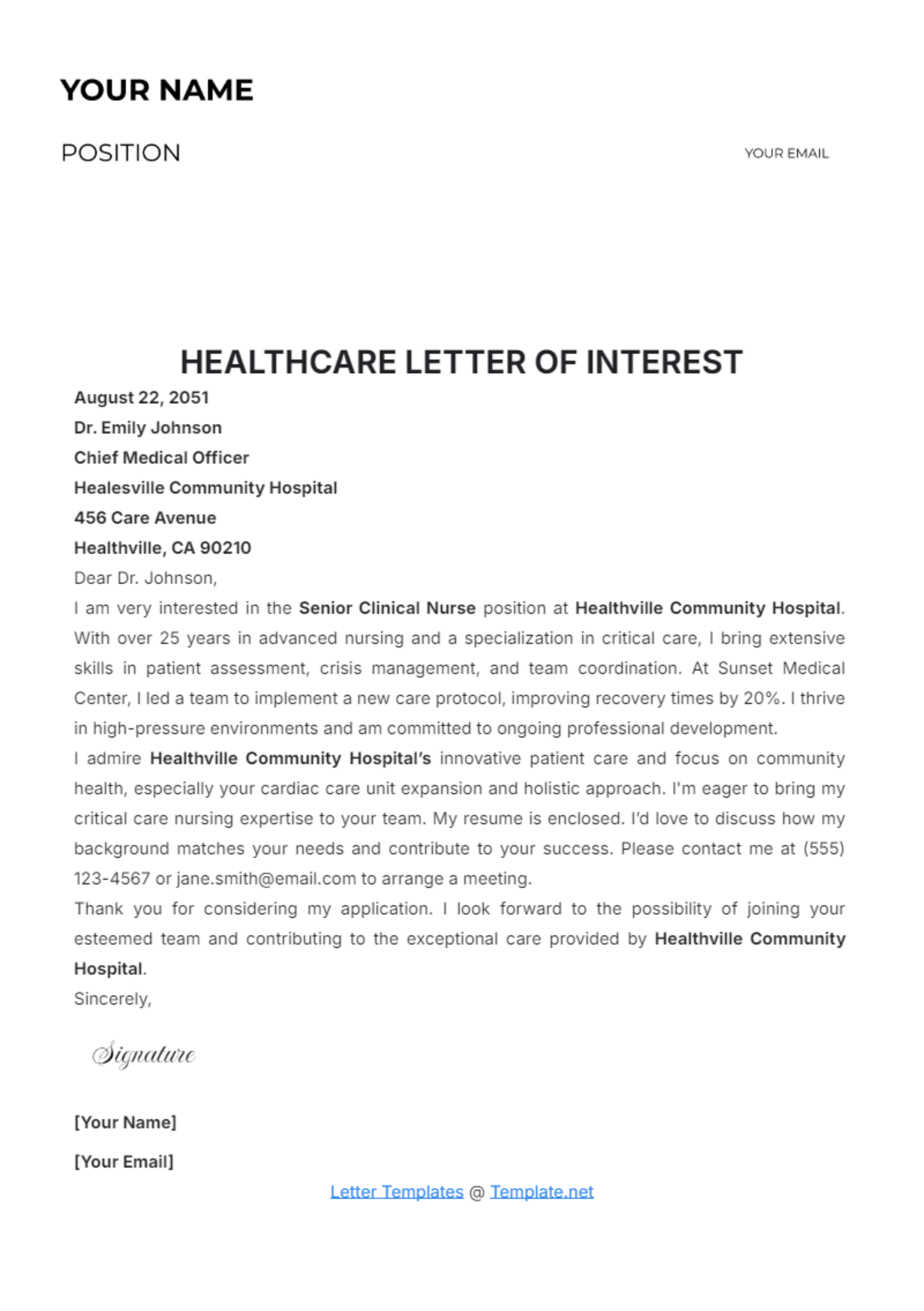 Healthcare Letter of Interest Template