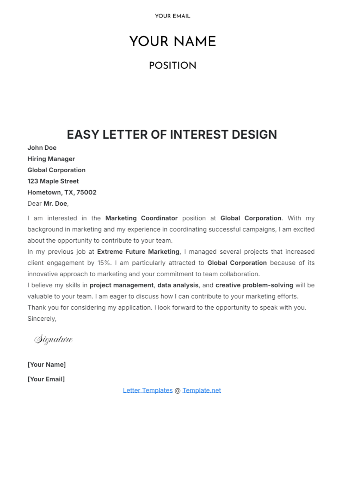 Easy Letter of Interest Design Template - Edit Online & Download