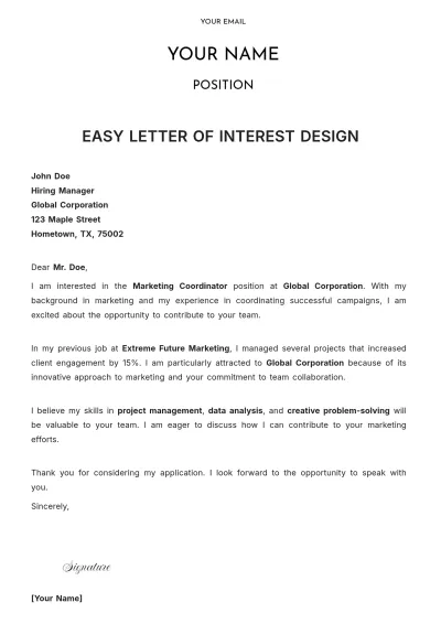 Free Easy Letter of Interest Design Template to Edit Online