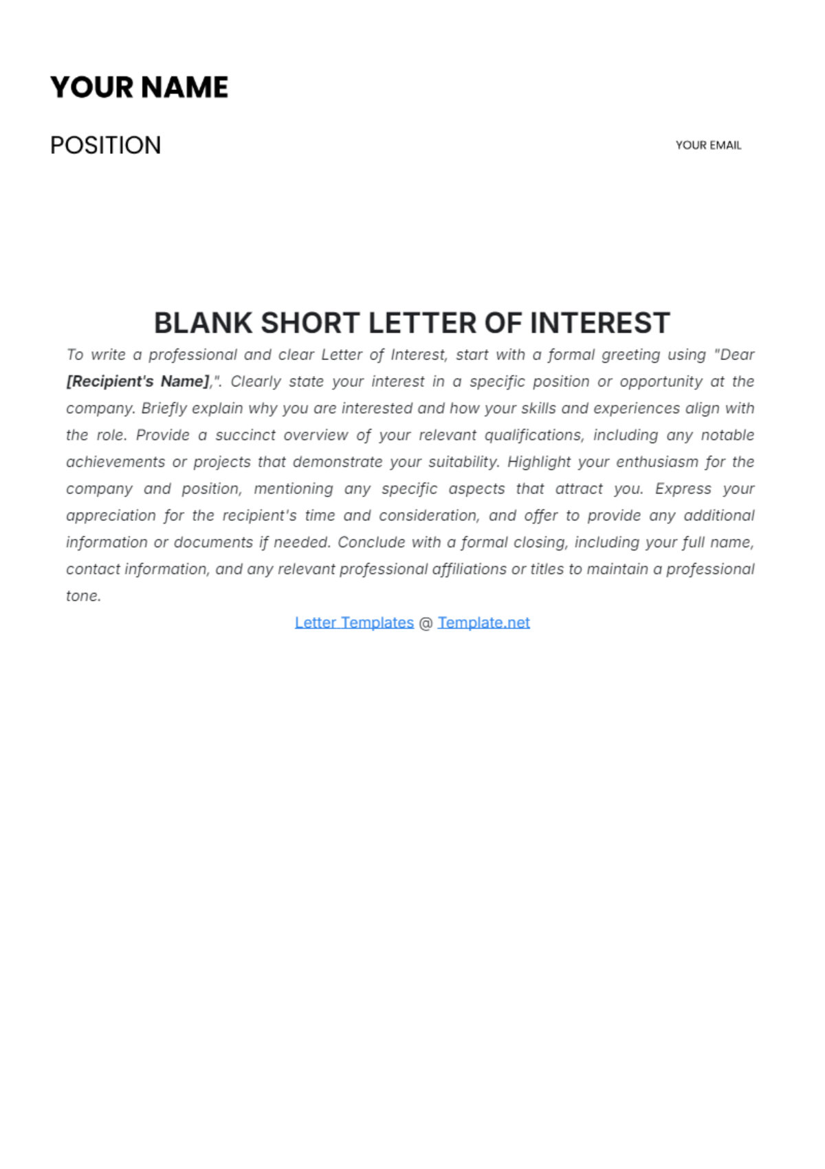 Blank Short Letter of Interest Template - Edit Online & Download