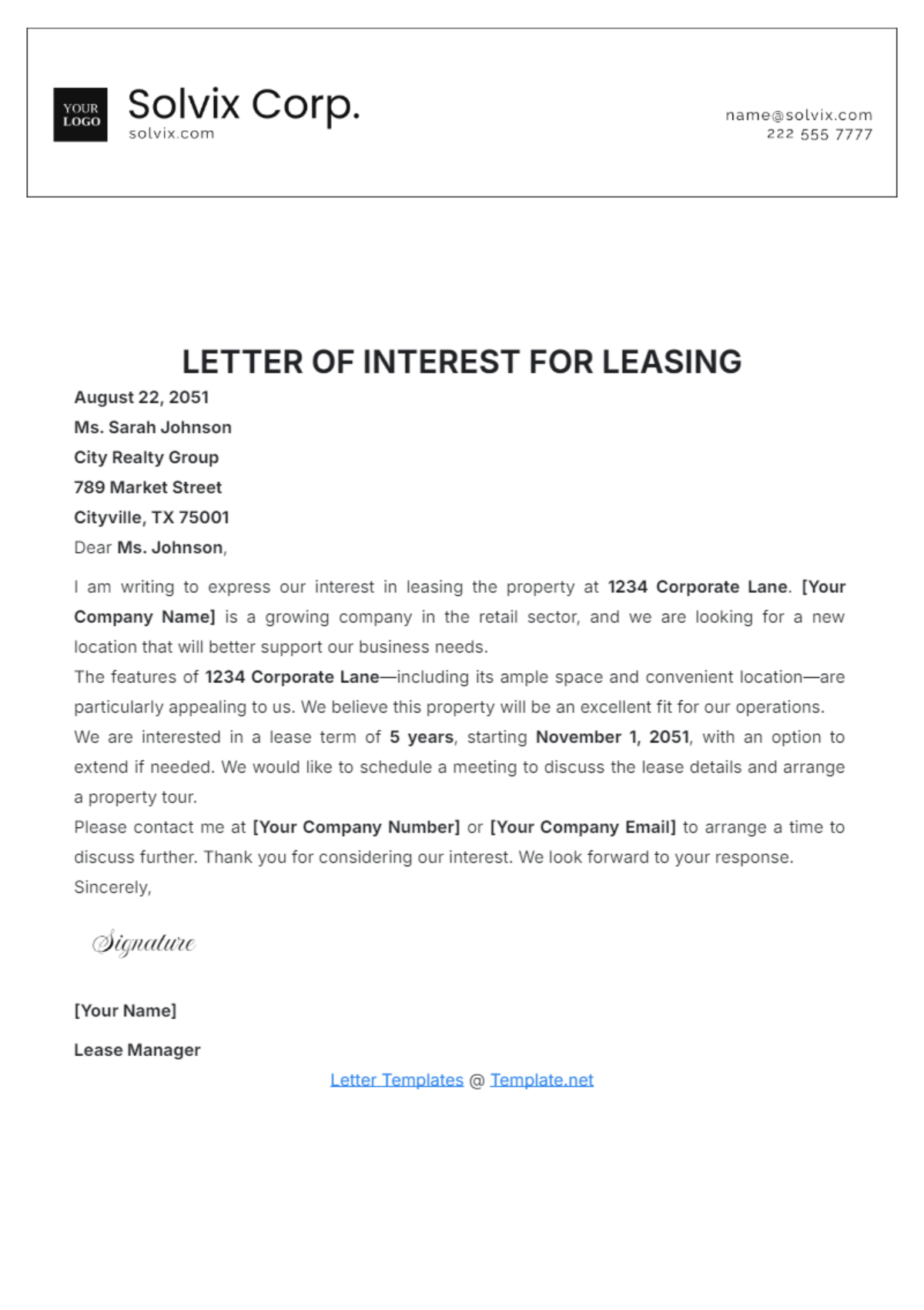 Letter of Interest for Leasing Template - Edit Online & Download