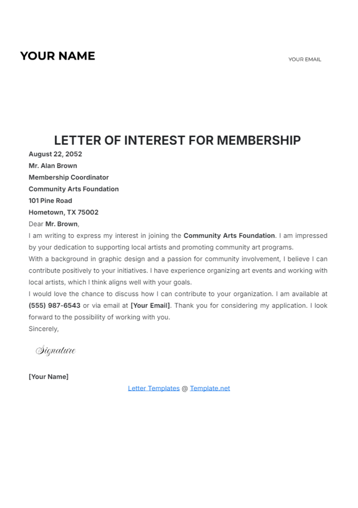 Letter of Interest for Membership Template - Edit Online & Download