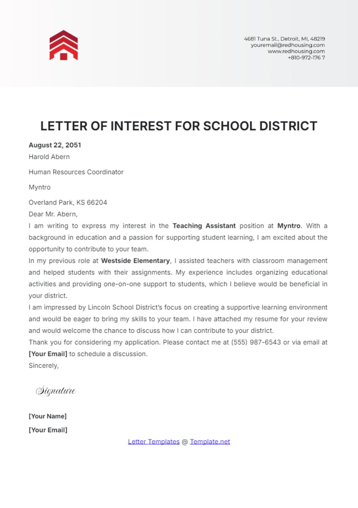 Letter of Interest for School District Template - Edit Online & Download