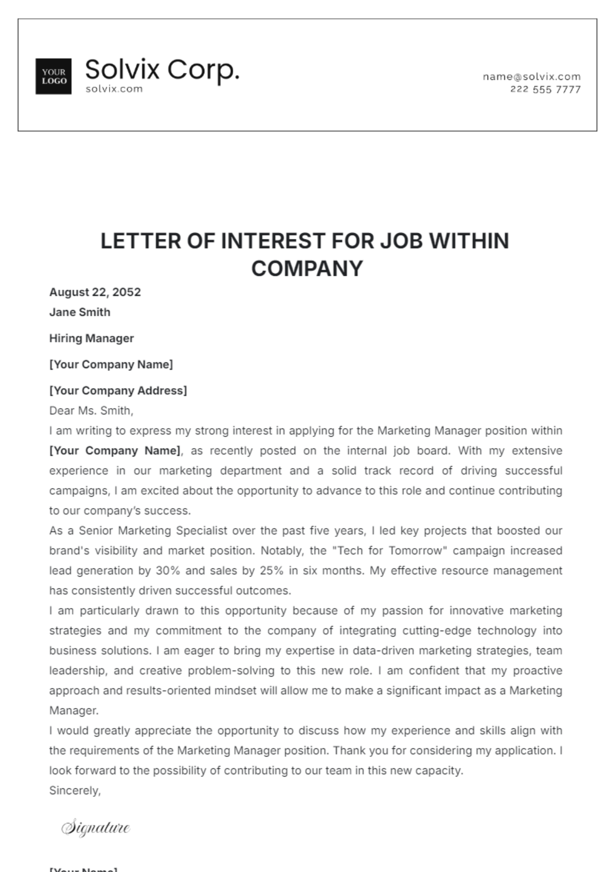 Letter of Interest for Job within Company Template - Edit Online & Download