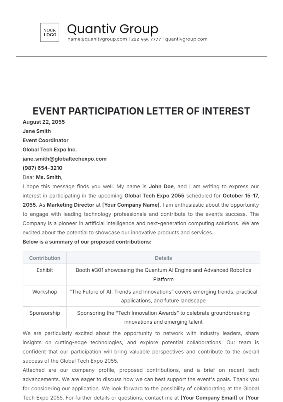 Event Participation Letter of Interest Template