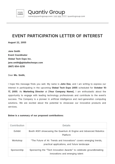 Free Event Participation Letter of Interest Template to Edit Online