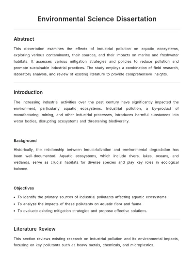 Free Environmental Science Dissertation Template to Edit Online