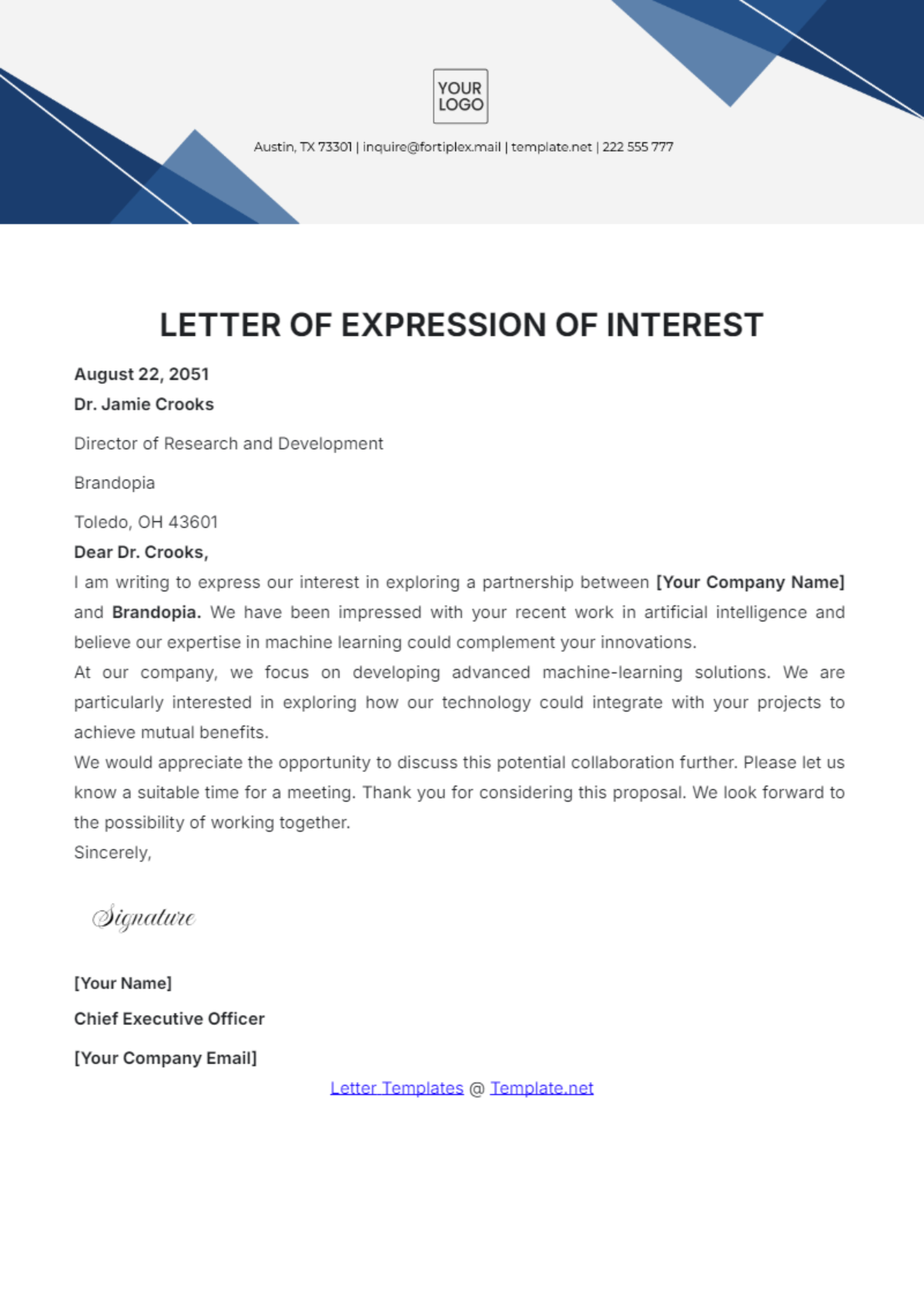 Free Letter of Expression of Interest Template to Edit Online