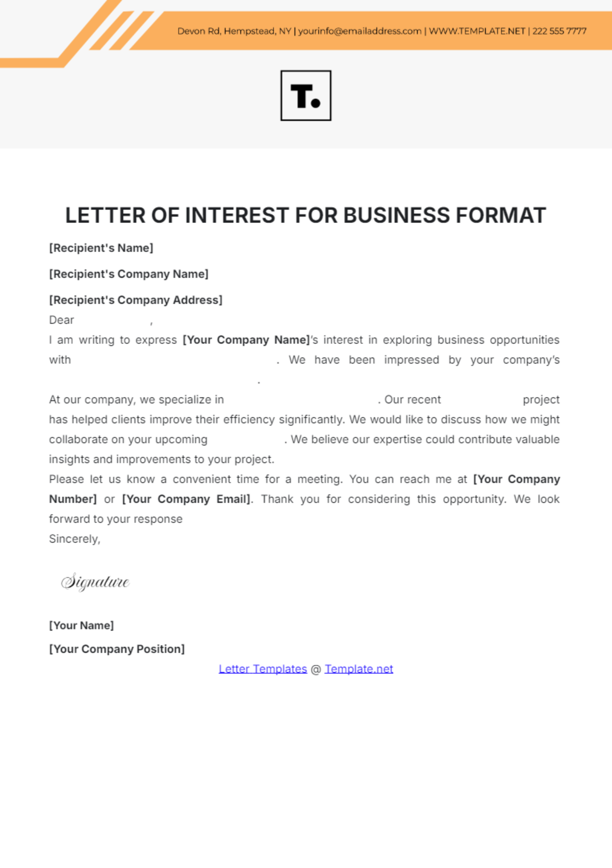 Letter of Interest for Business Format Template - Edit Online & Download