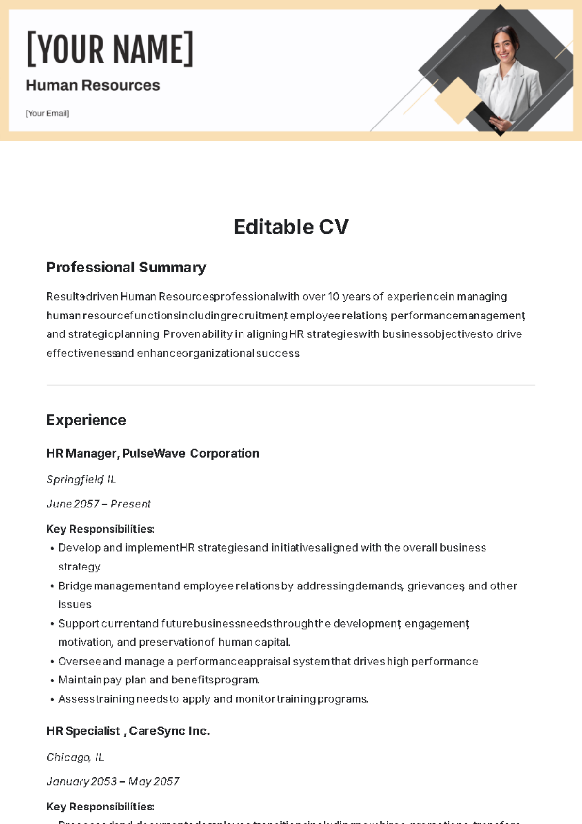 Editable CV Template - Edit Online & Download