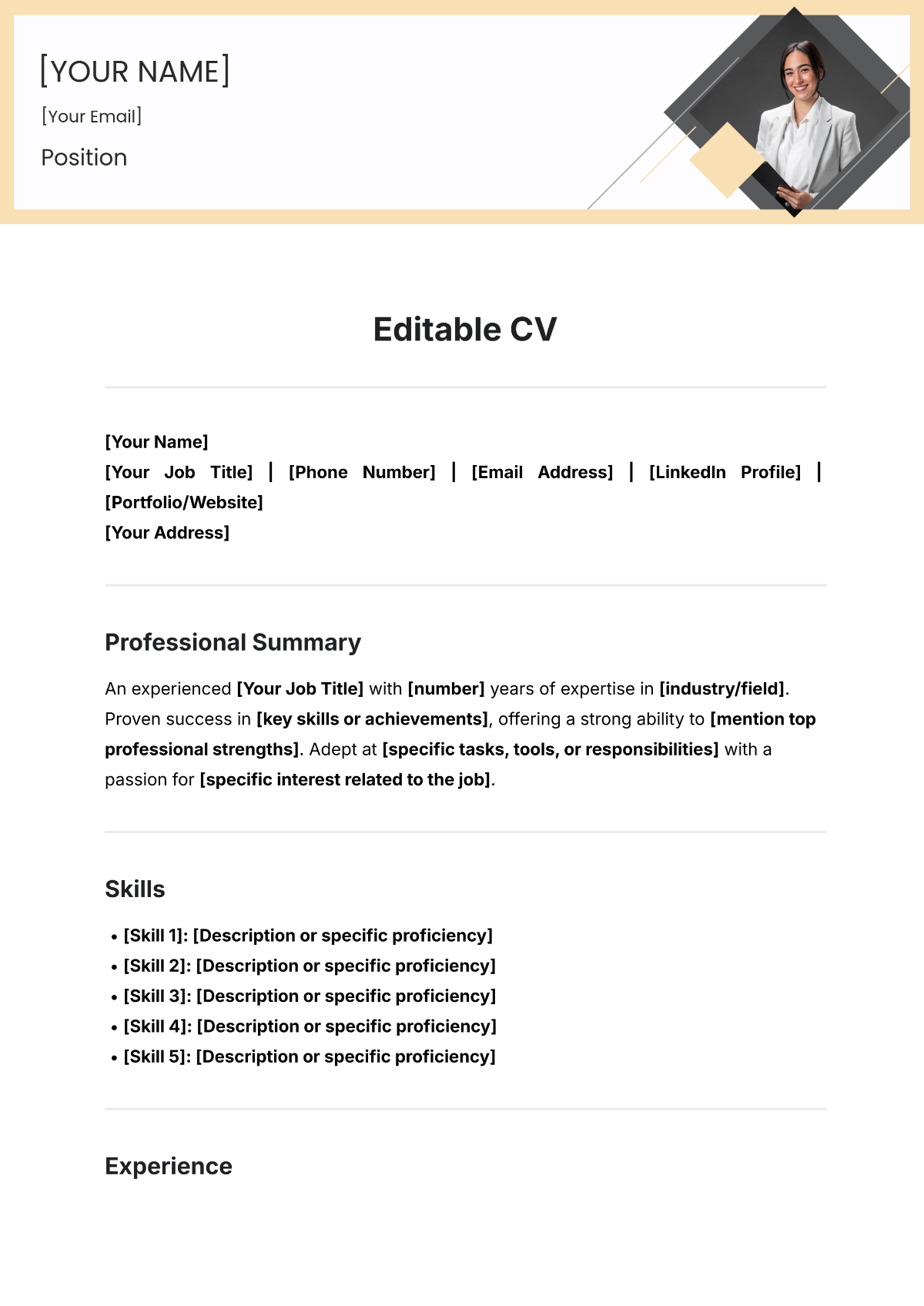 Page 2 Free CV Templates To Edit Online Print