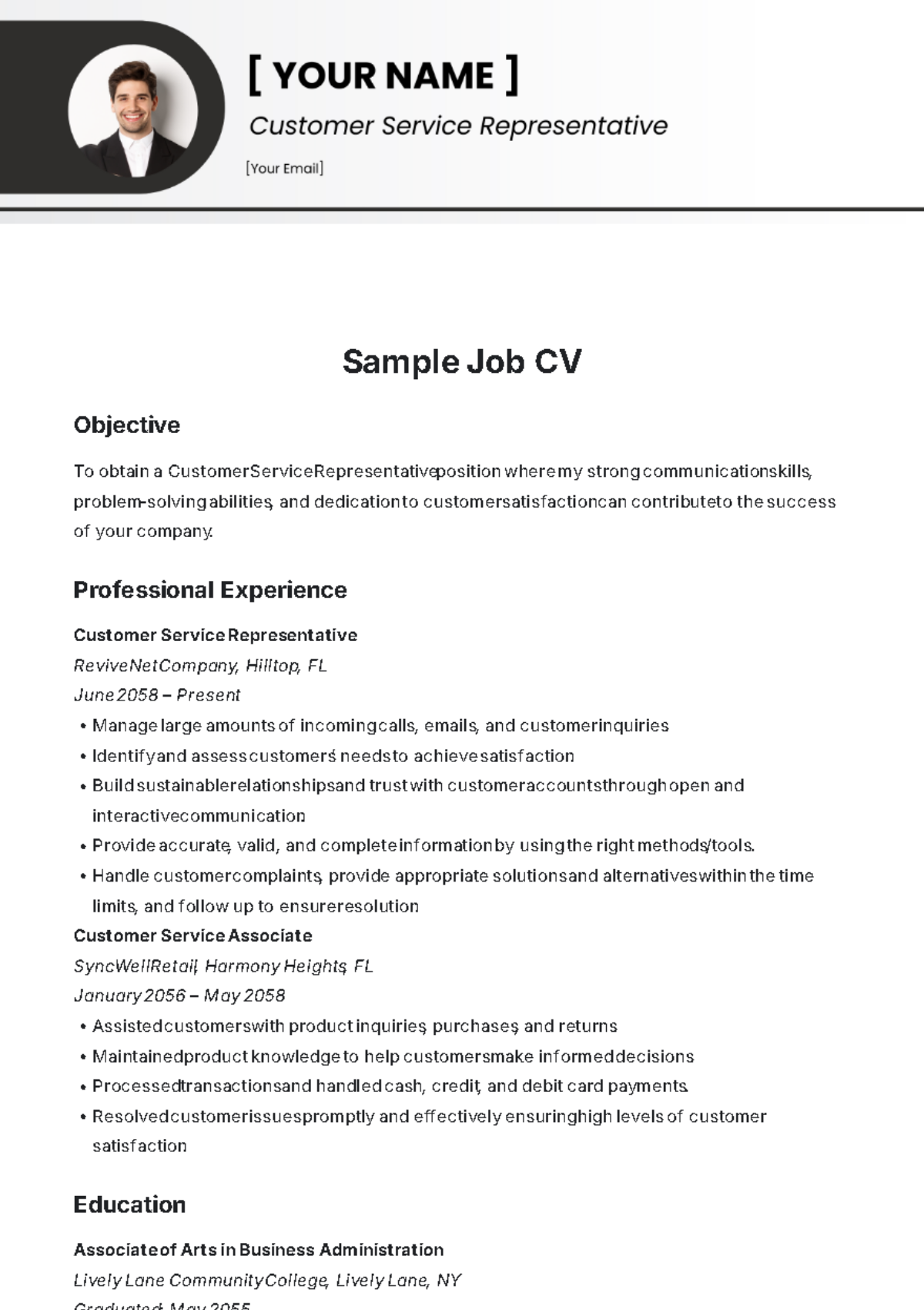 Sample Job CV Template - Edit Online & Download