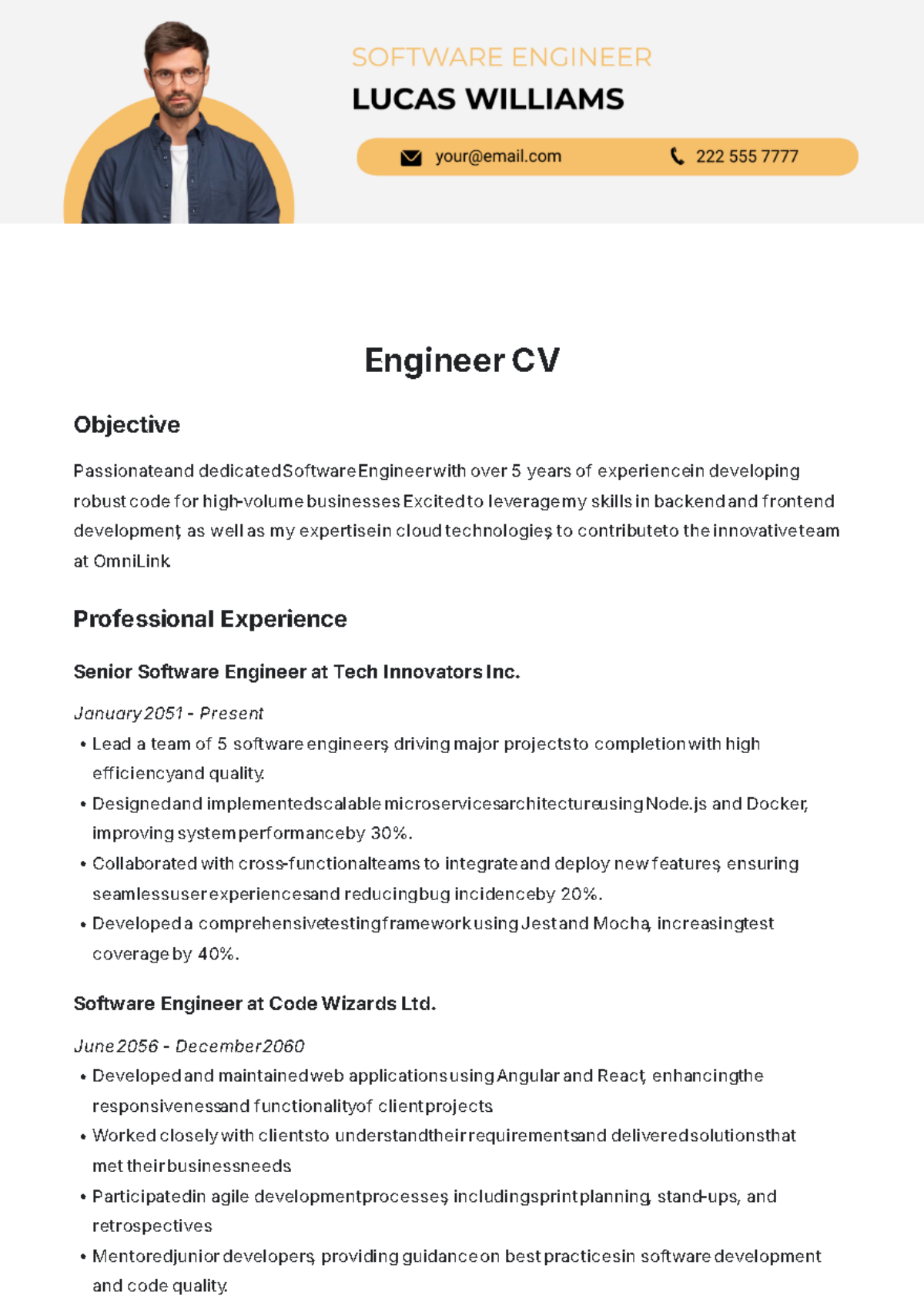 Engineer CV Template - Edit Online & Download