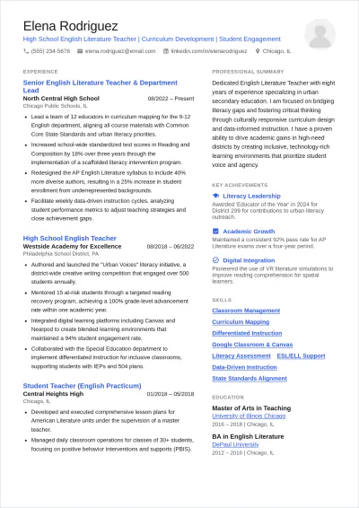Free Teacher ATS CV Template, AI CV Builder
