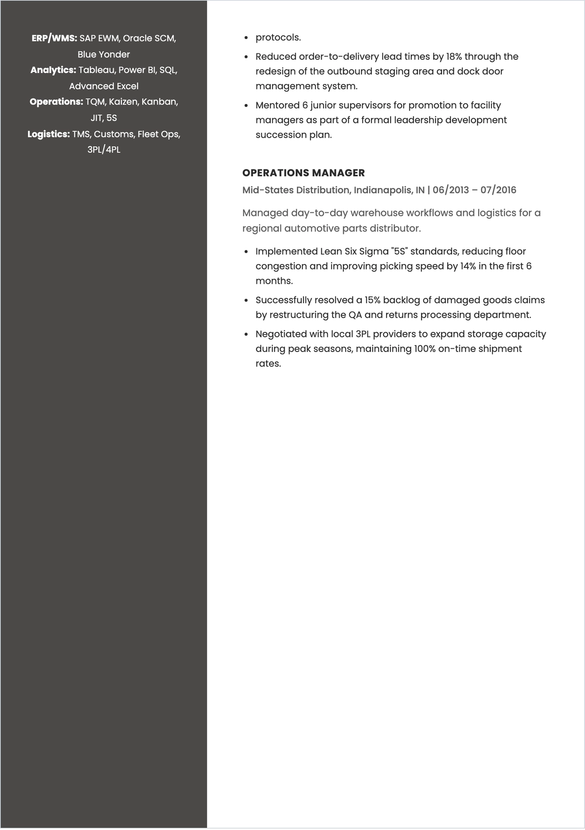Free Manager ATS CV Template, AI CV Builder