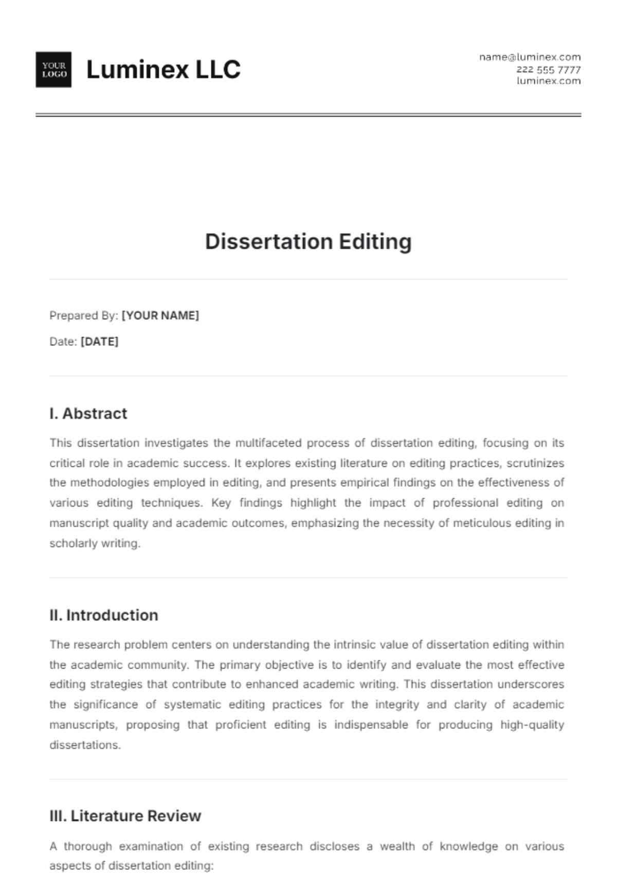 Dissertation Editing Template - Edit Online & Download