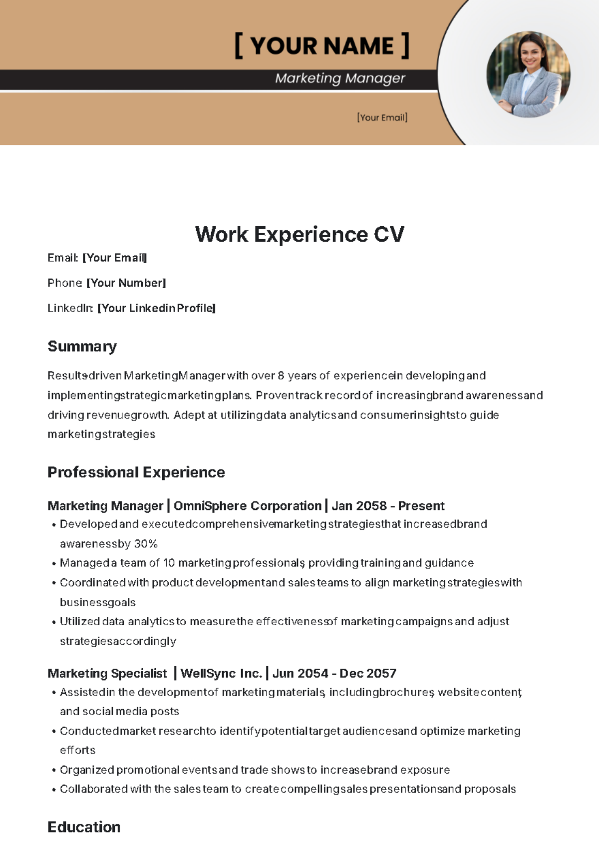 Work Experience CV Template - Edit Online & Download