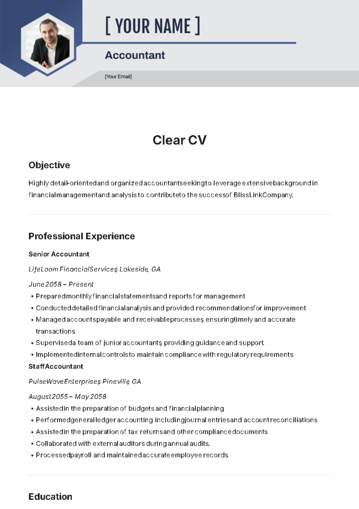 Clear CV Template - Edit Online & Download