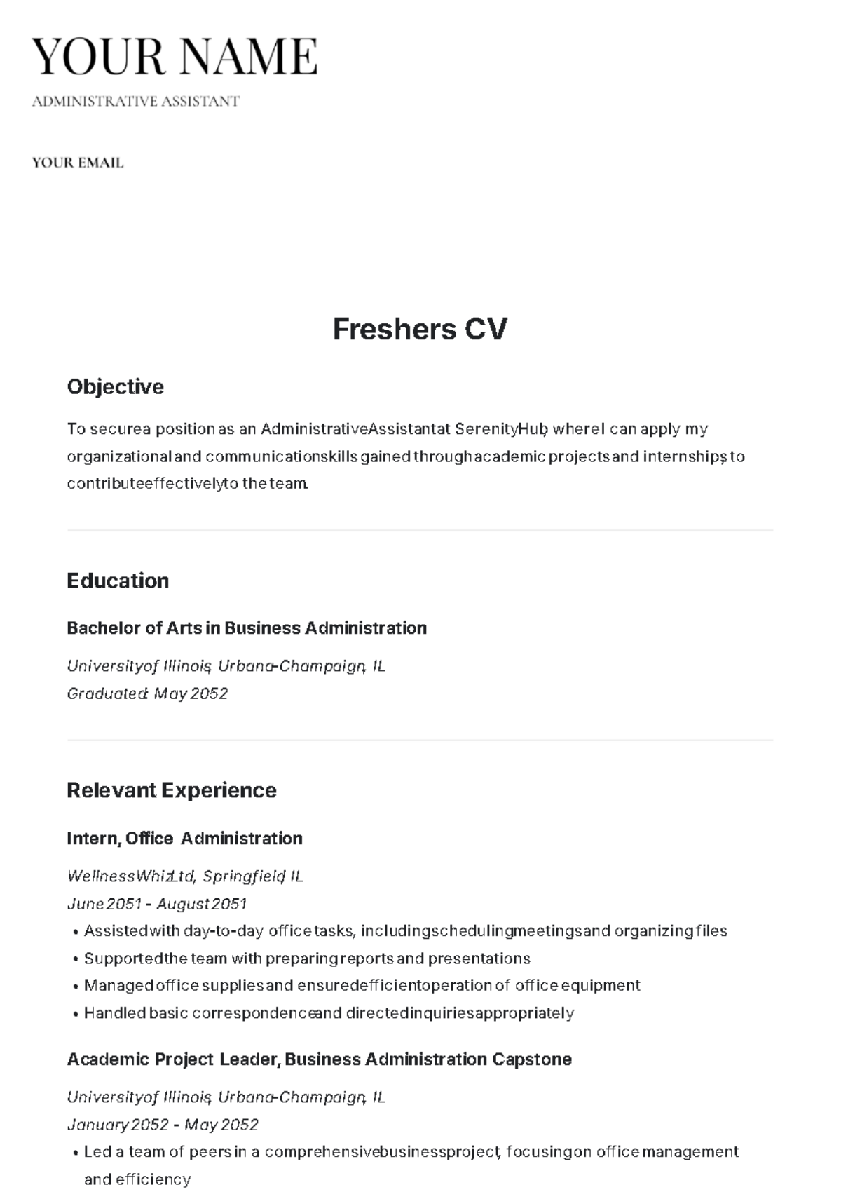 Freshers CV Template - Edit Online & Download