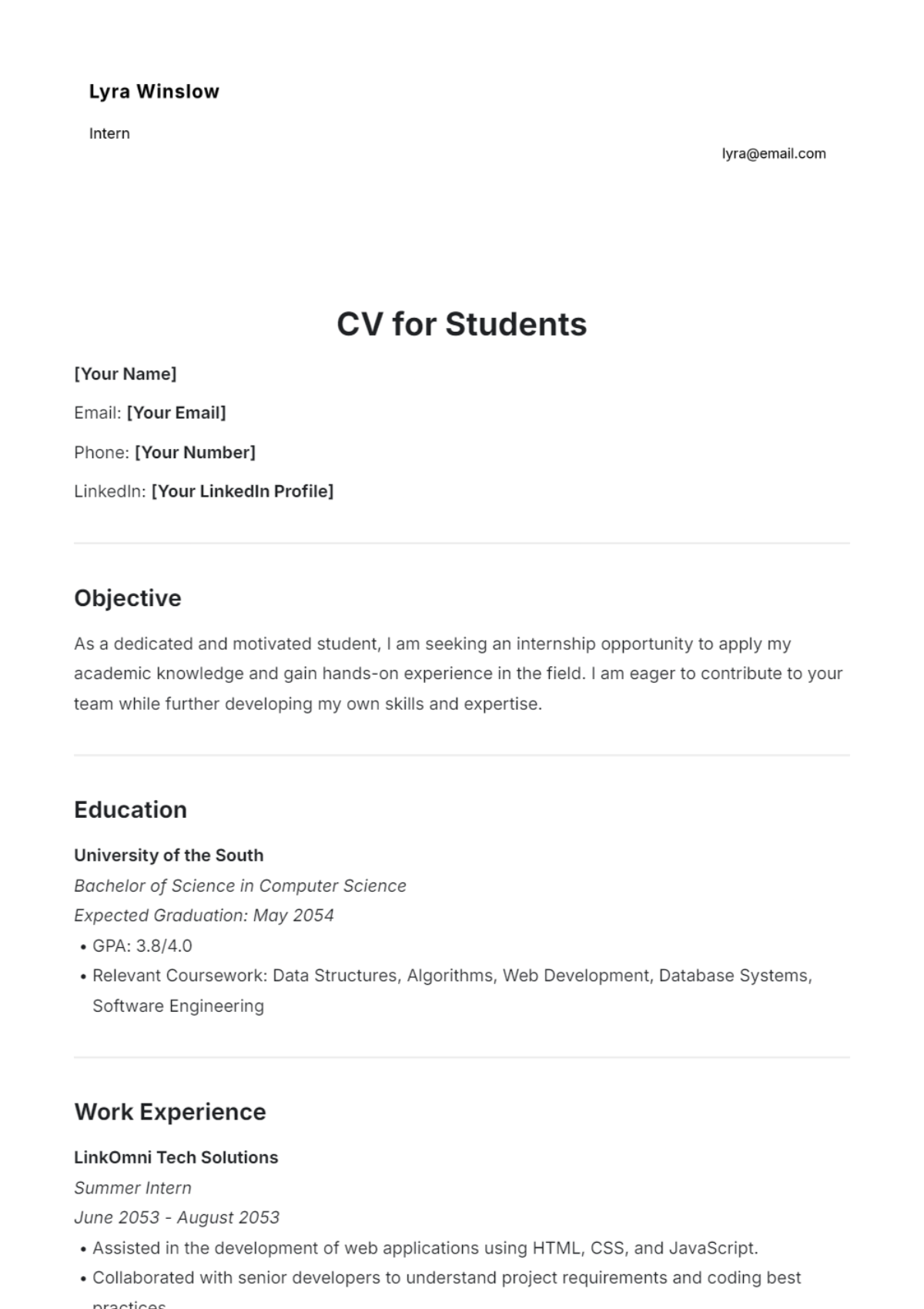 Free School Grade 12 Student CV Template - Edit Online & Download ...