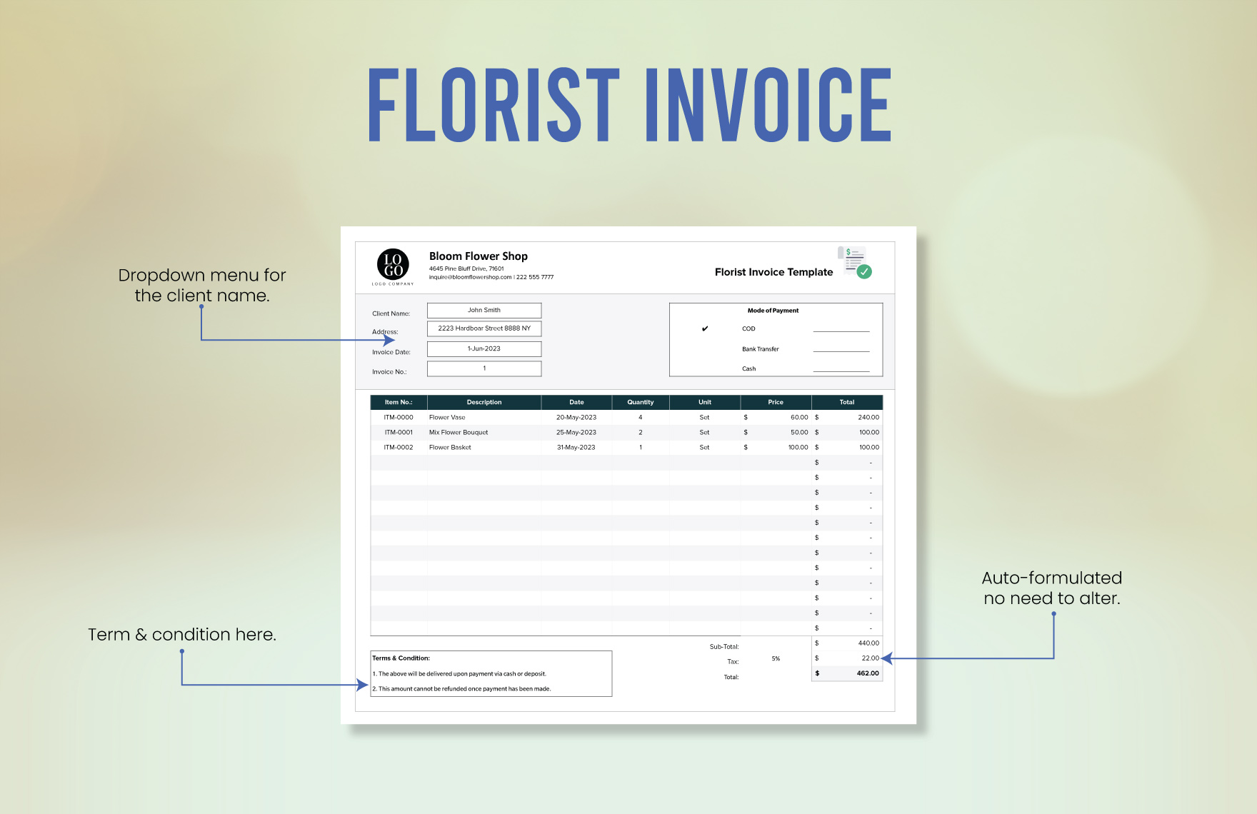 Florist Invoice Template