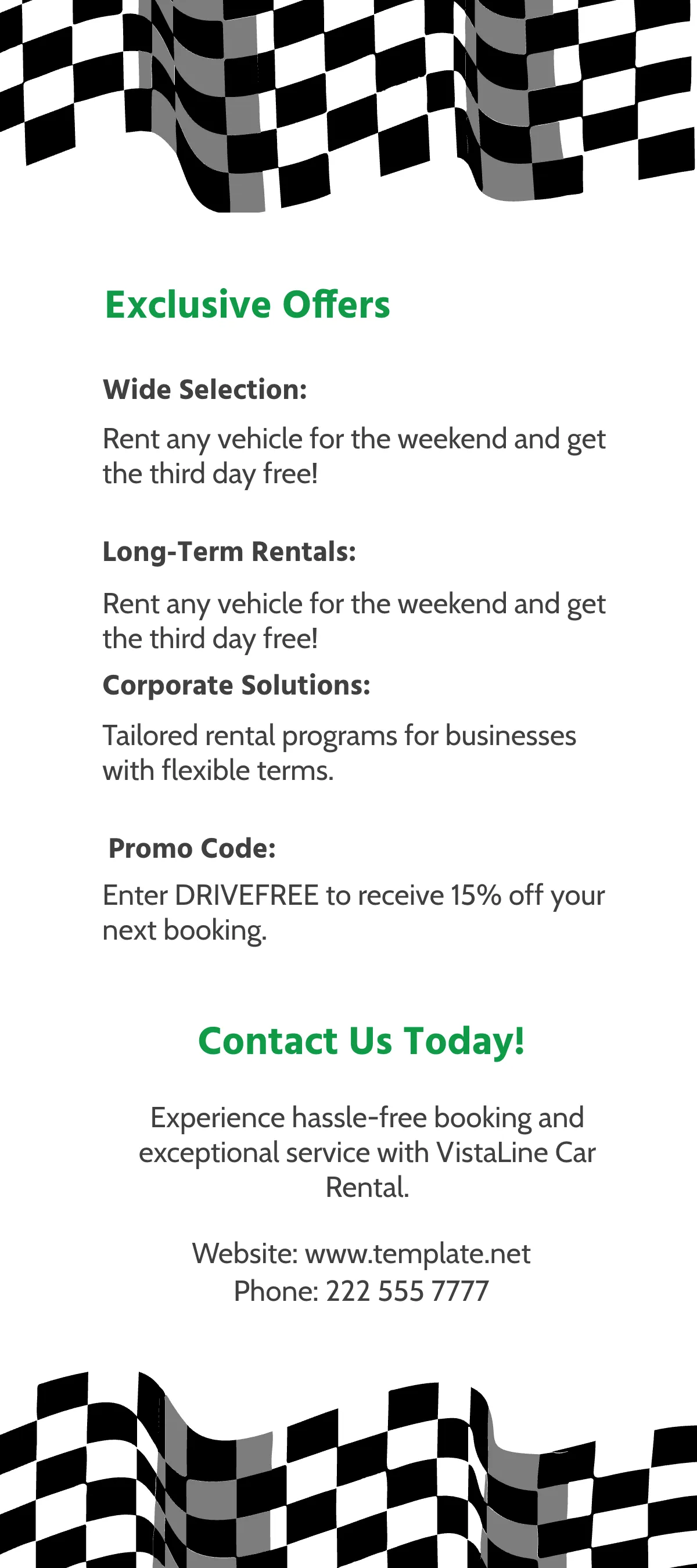 Free Car Rental Service Rack Card Template to Edit Online