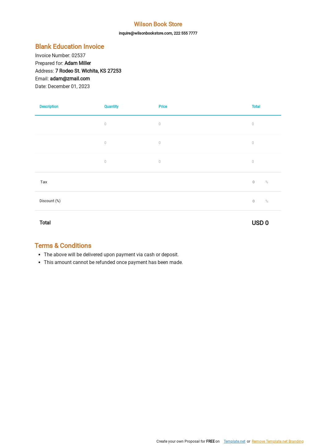 Free Blank Education Invoice Template - Google Docs, Google Sheets, Excel, Word