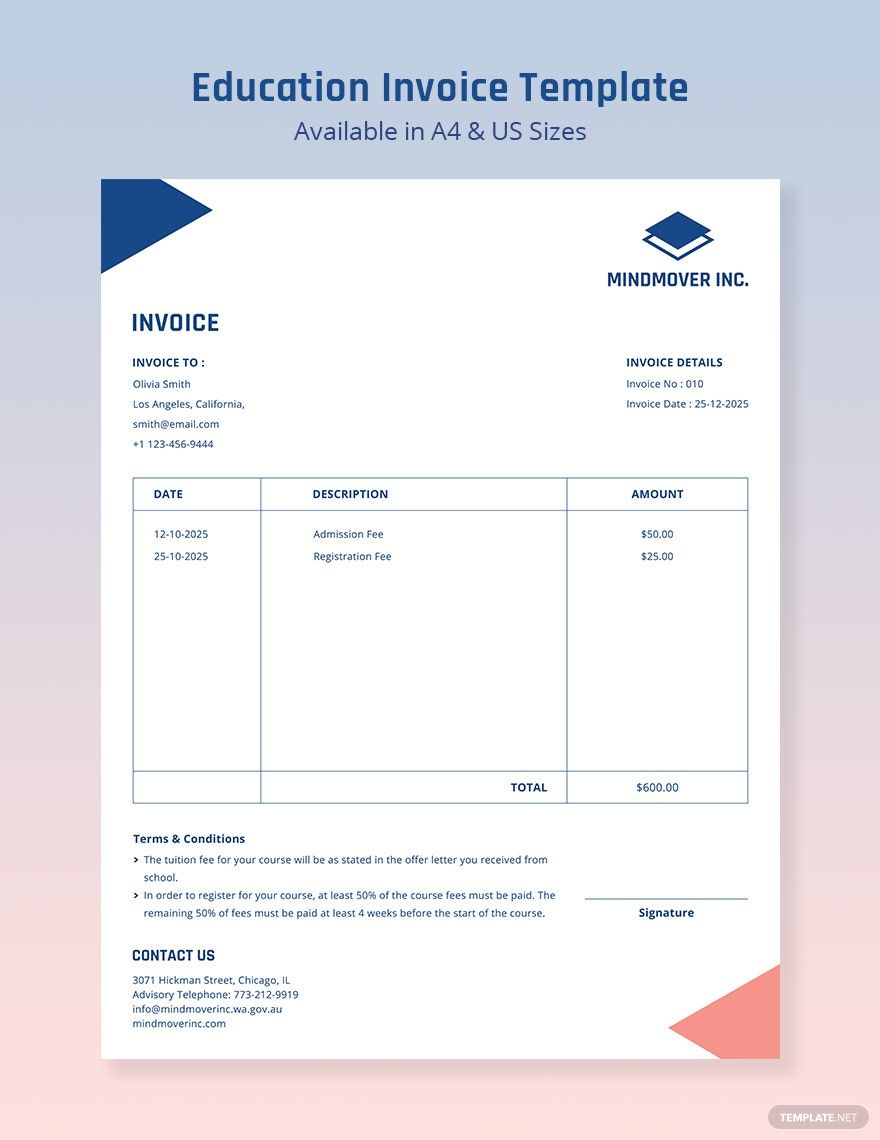 Blank Education Invoice Template