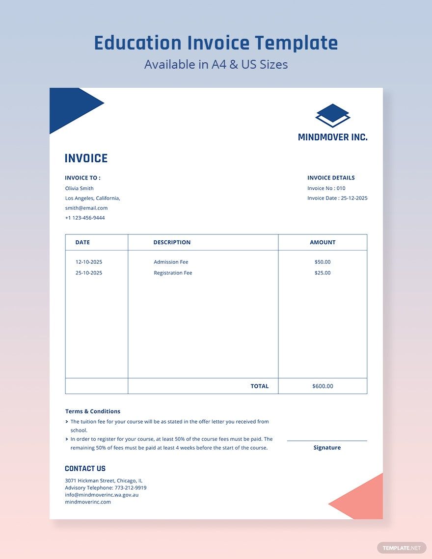 Blank Education Invoice Template in Google Docs, Google Sheets, PSD, Excel, Word, Publisher, Illustrator, InDesign, Apple Numbers, Pages - Download | Template.net