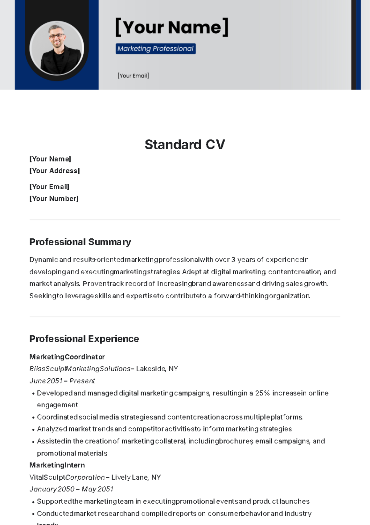 Standard CV Template - Edit Online & Download