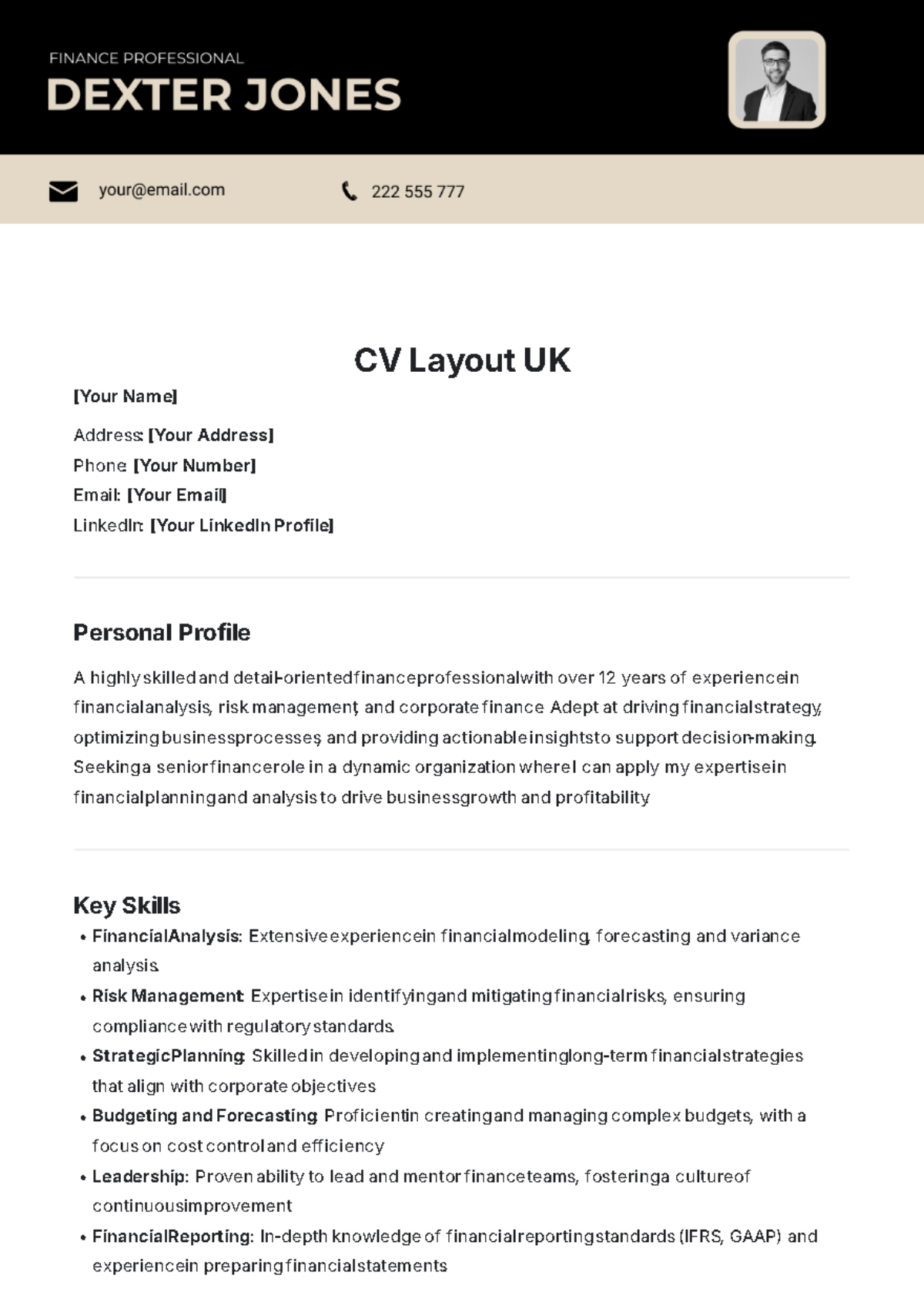 CV Layout UK Template - Edit Online & Download