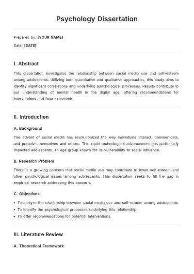 Free Psychology Dissertation Template to Edit Online