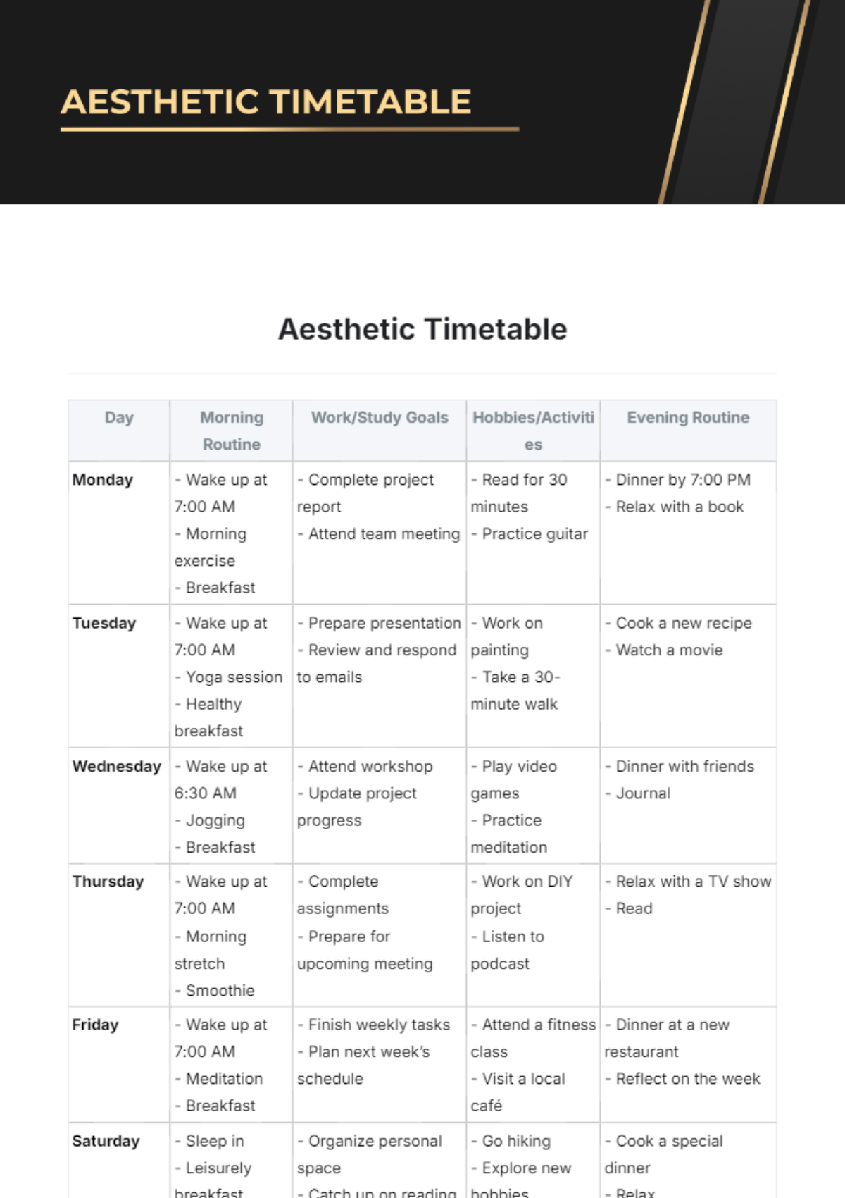 Aesthetic Timetable Template