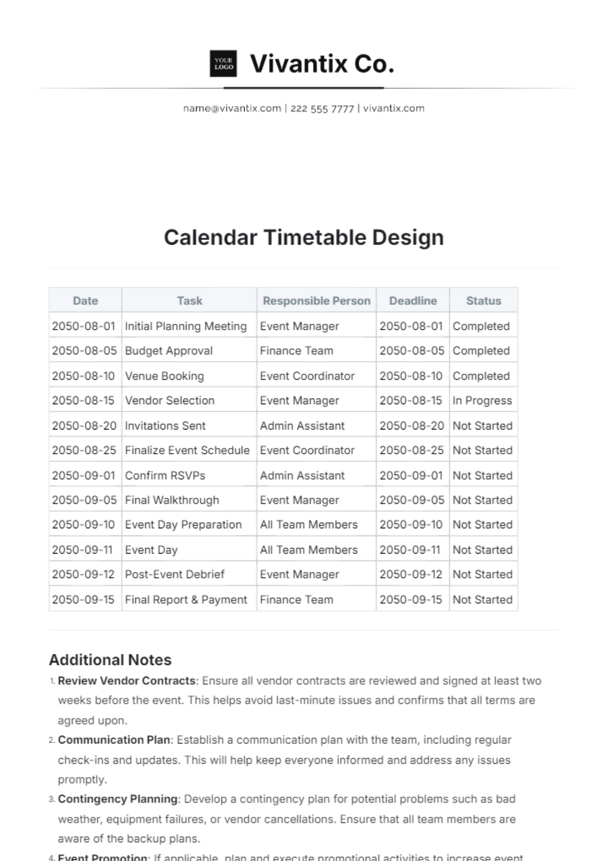 Calendar Timetable Design Template