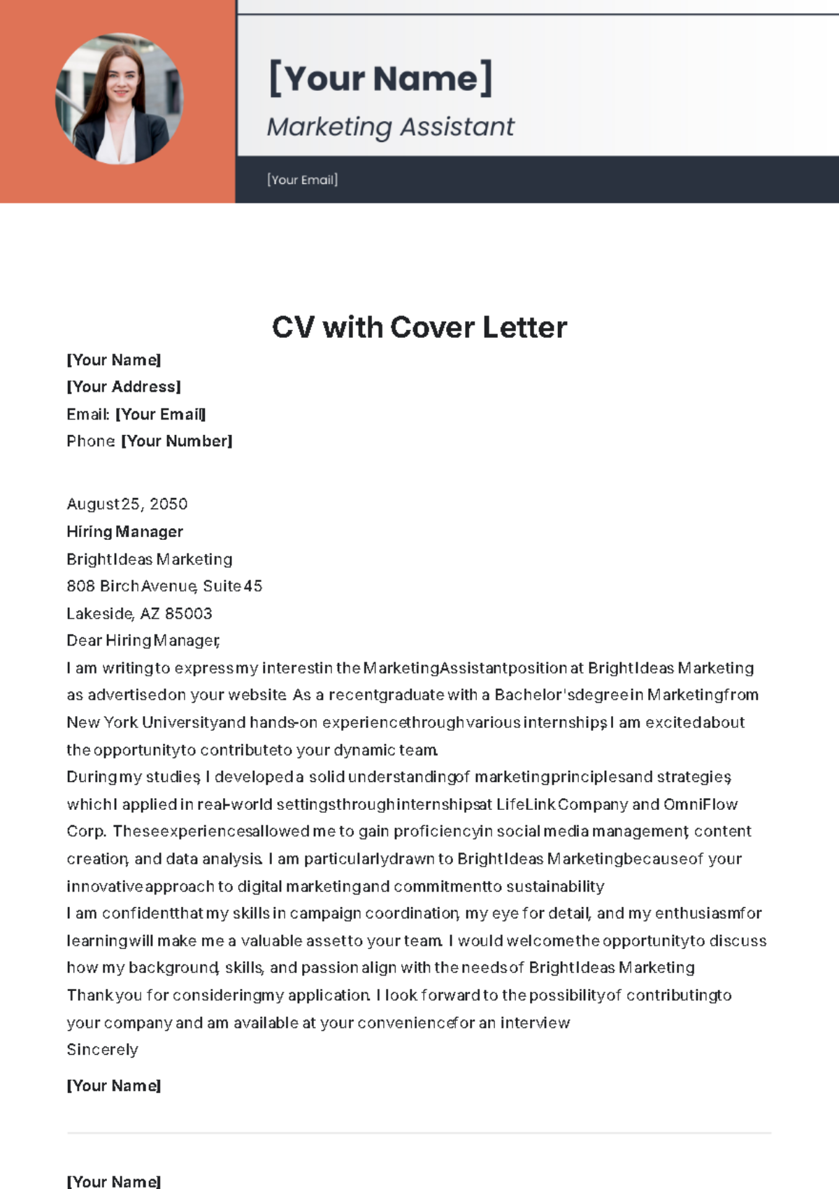 CV with Cover Letter Template - Edit Online & Download