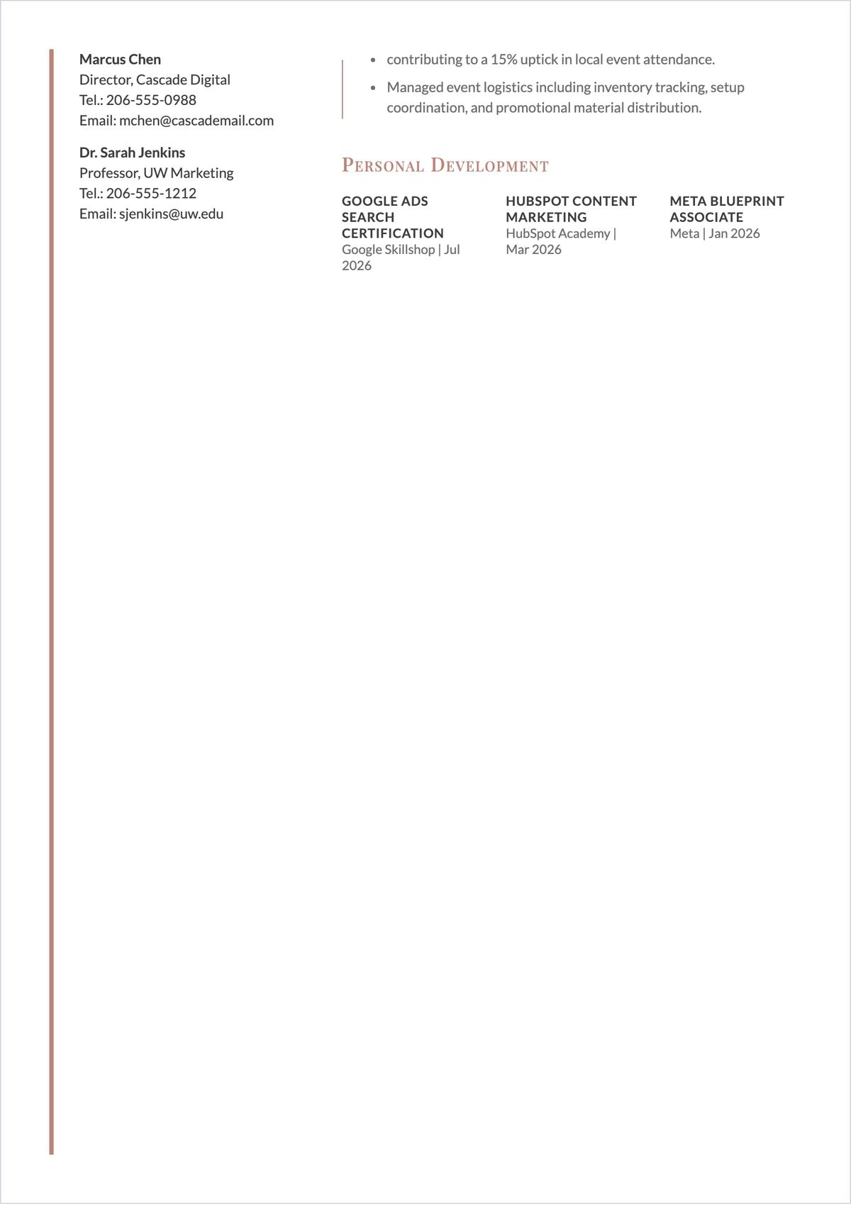 Free CV for Internships ATS CV Template, AI CV Builder