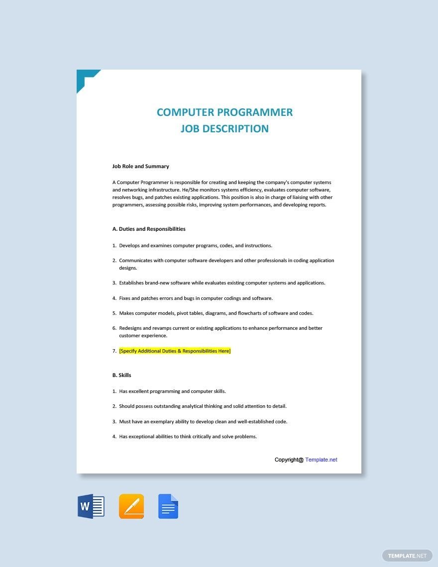 Computer Programmer Job Ad/Description Template