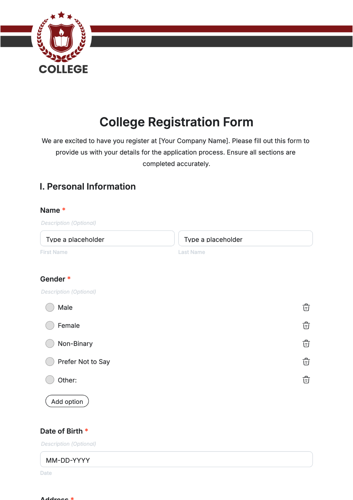 College Registration Form Template - Edit Online & Download