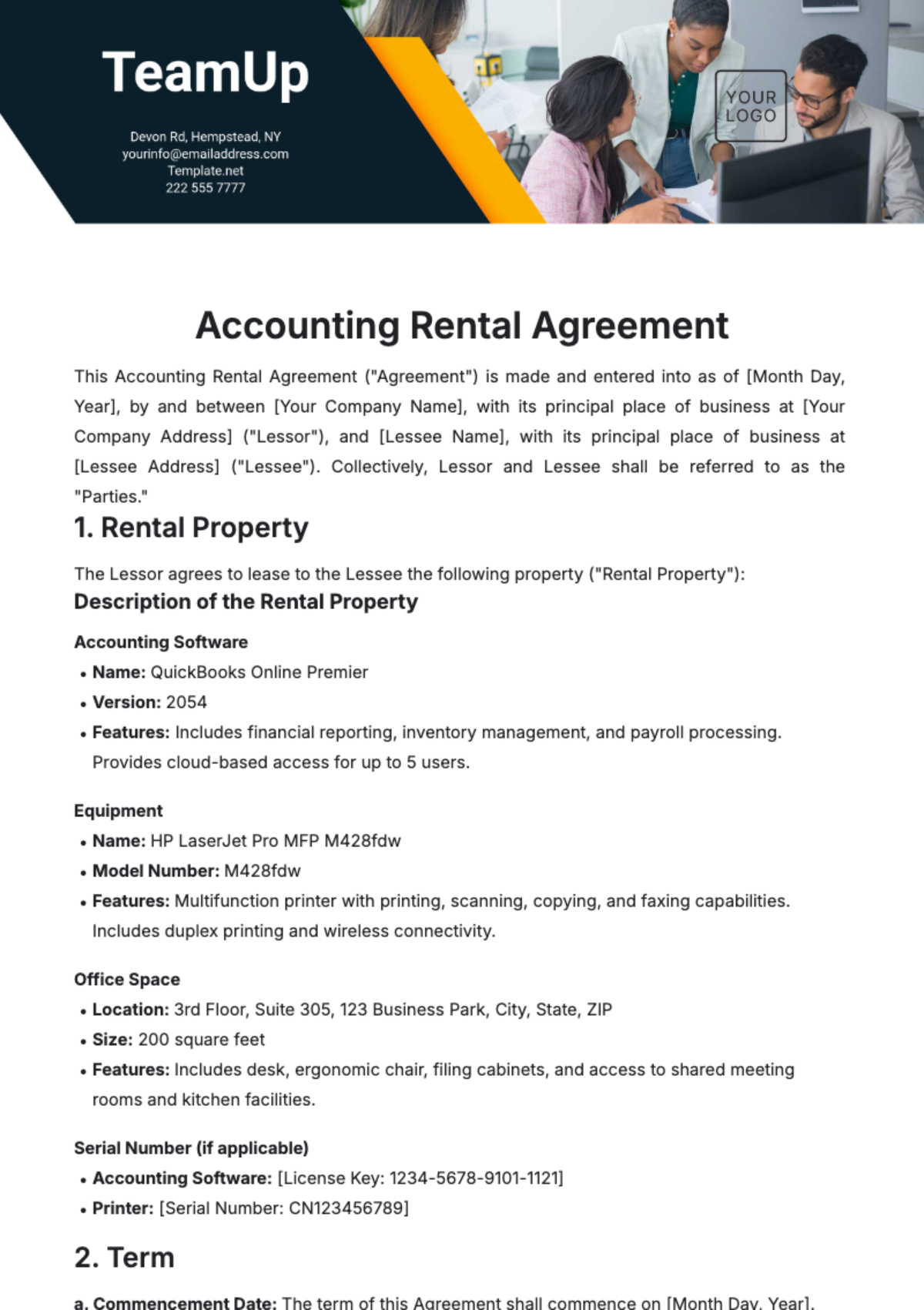 Accounting Rental Agreement Template - Edit Online & Download