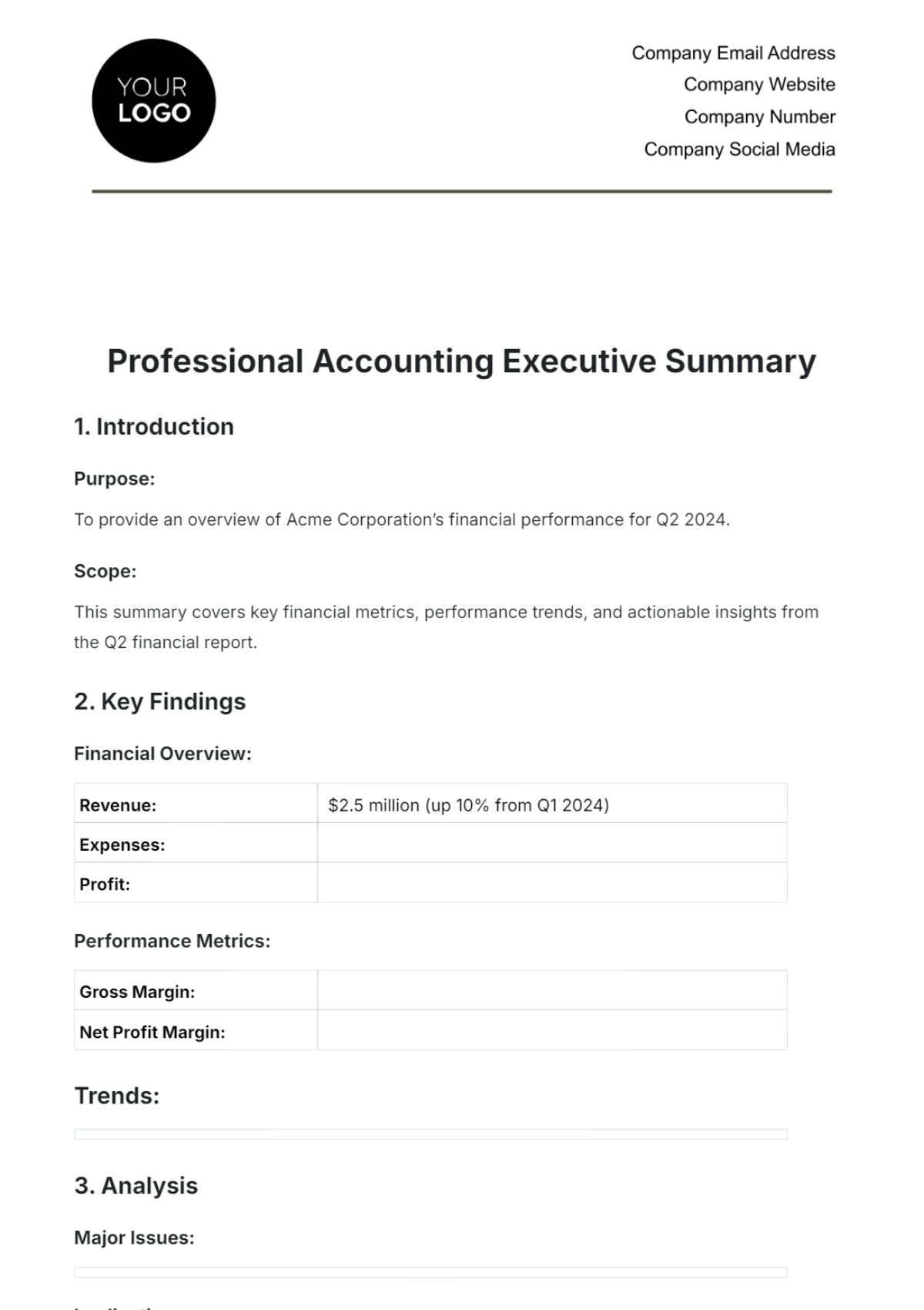 Professional Accounting Executive Summary Template - Edit Online & Download