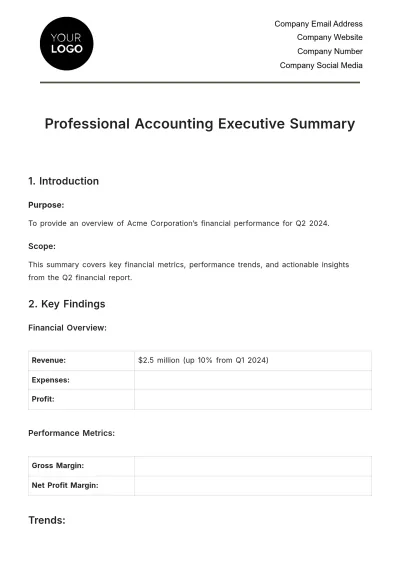 Free Professional Accounting Executive Summary Template to Edit Online