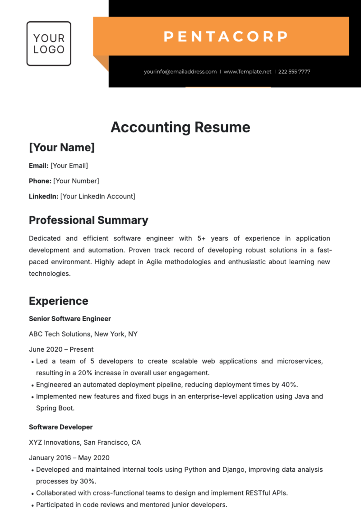 Free Accounting Resume Template