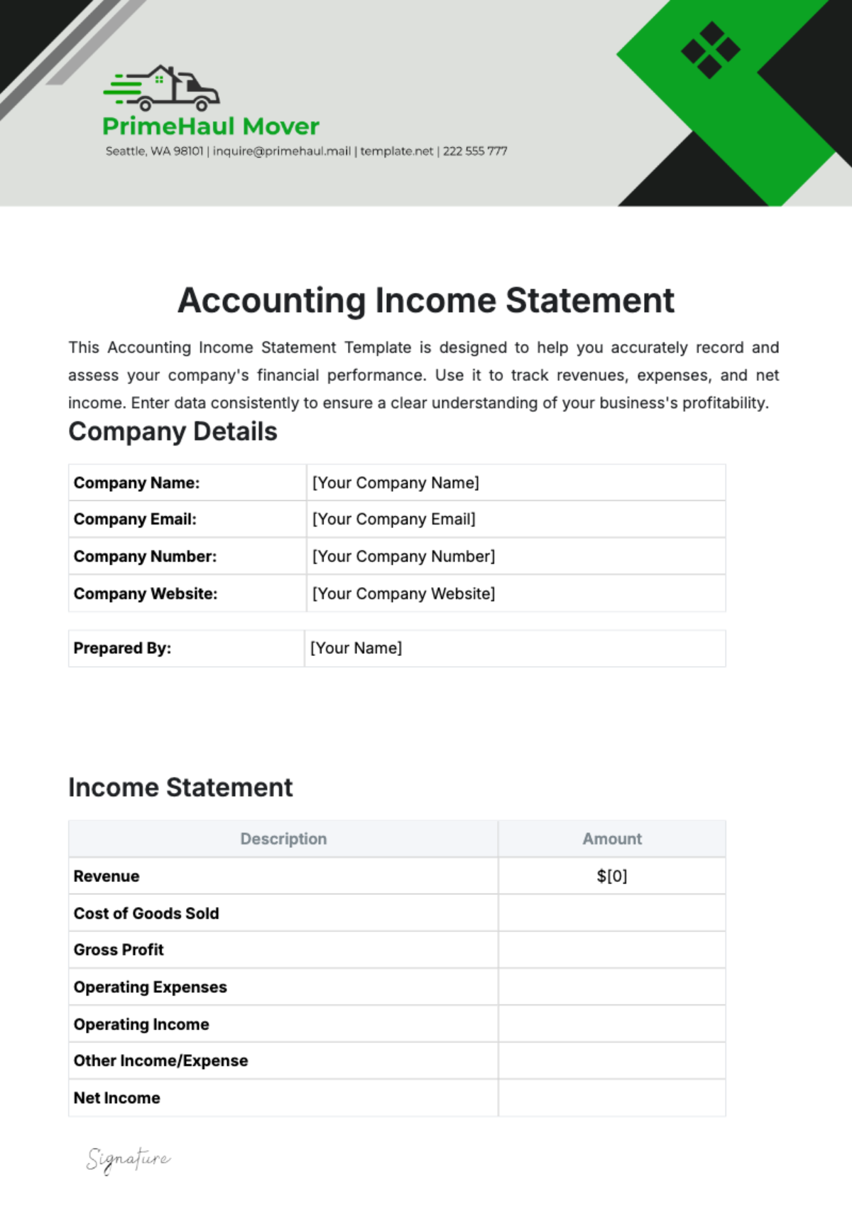 Accounting Income Statement Template - Edit Online & Download